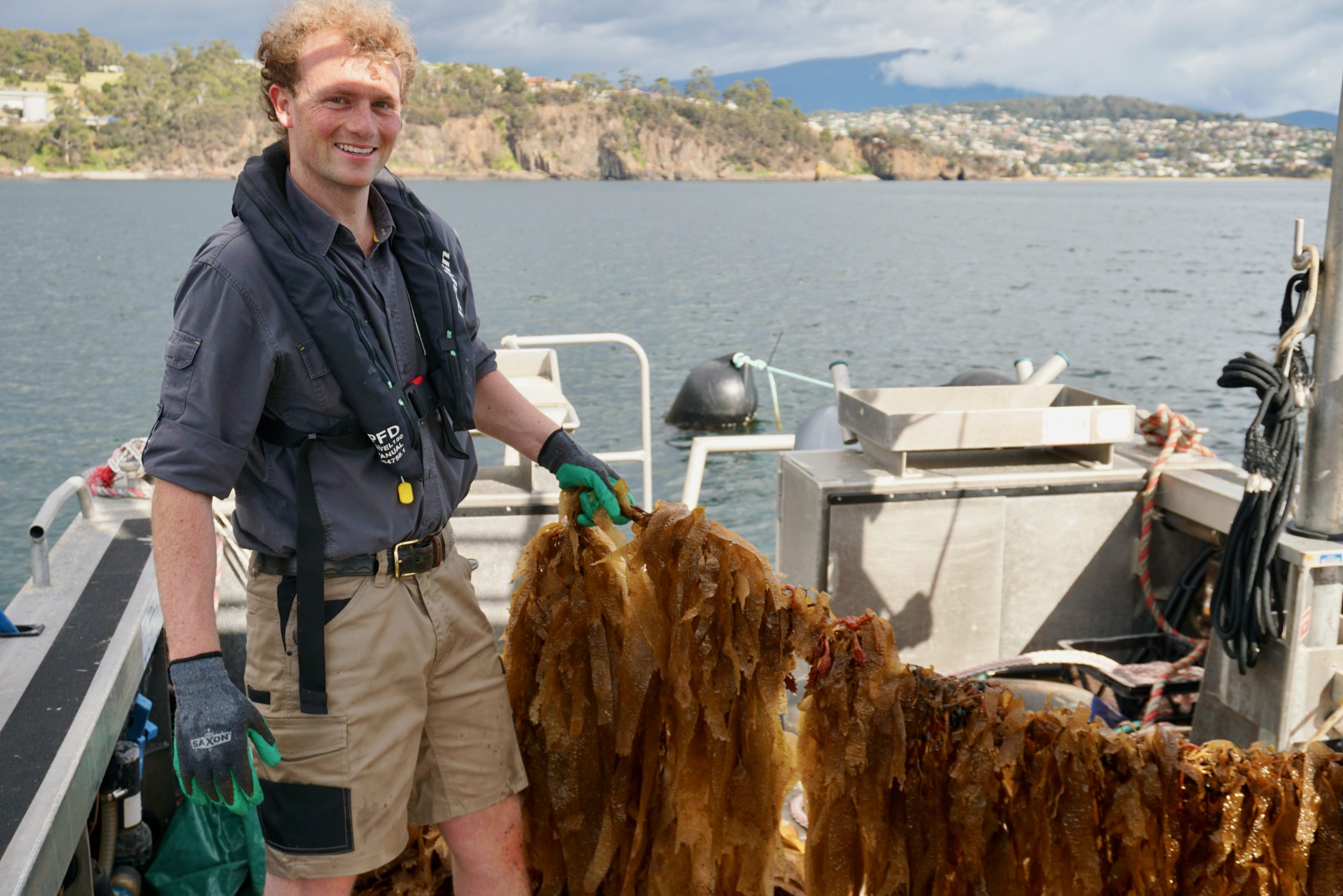 Callum onthe kelp harvest boat